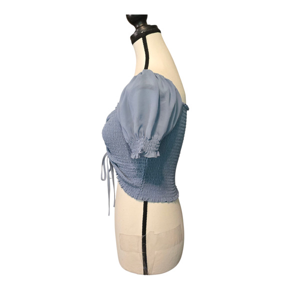 Love Tree Womens Smocked Coquette Top Size L Puff Sleeve Cottagecore Romantic - Picture 2 of 10